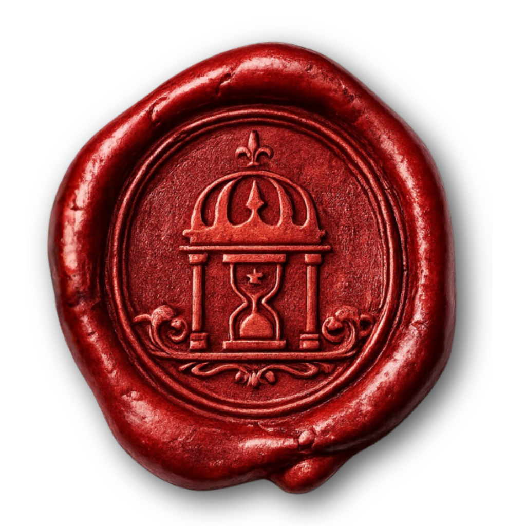 A red wax seal with Ancestrium's logo in it